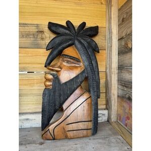 Hand Carved Head Bust Male Carving Dreadlocks Folk Wall‎ Art Jamaican Man